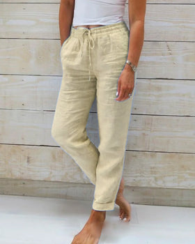 Femme Pantalon Décontracté Taille Élastique avec Cordon