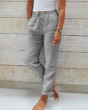 Femme Pantalon Décontracté Taille Élastique avec Cordon