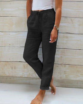 Femme Pantalon Décontracté Taille Élastique avec Cordon