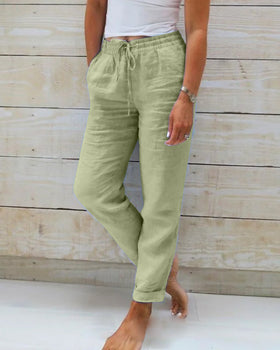 Femme Pantalon Décontracté Taille Élastique avec Cordon