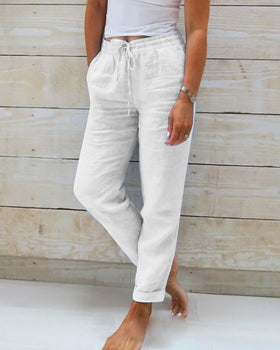 Femme Pantalon Décontracté Taille Élastique avec Cordon
