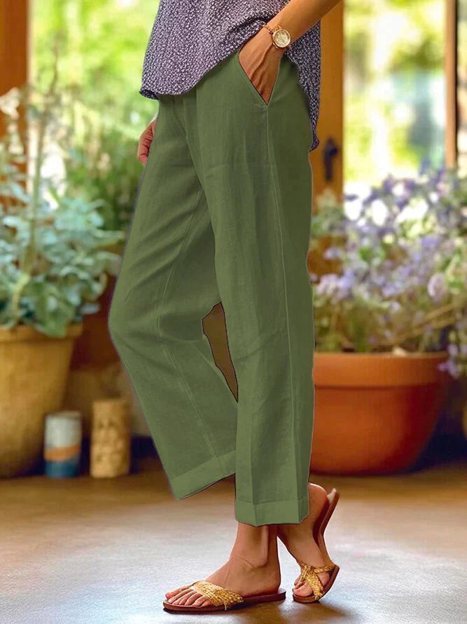 Femme Pantalon Droit Taille Élastique avec Poches