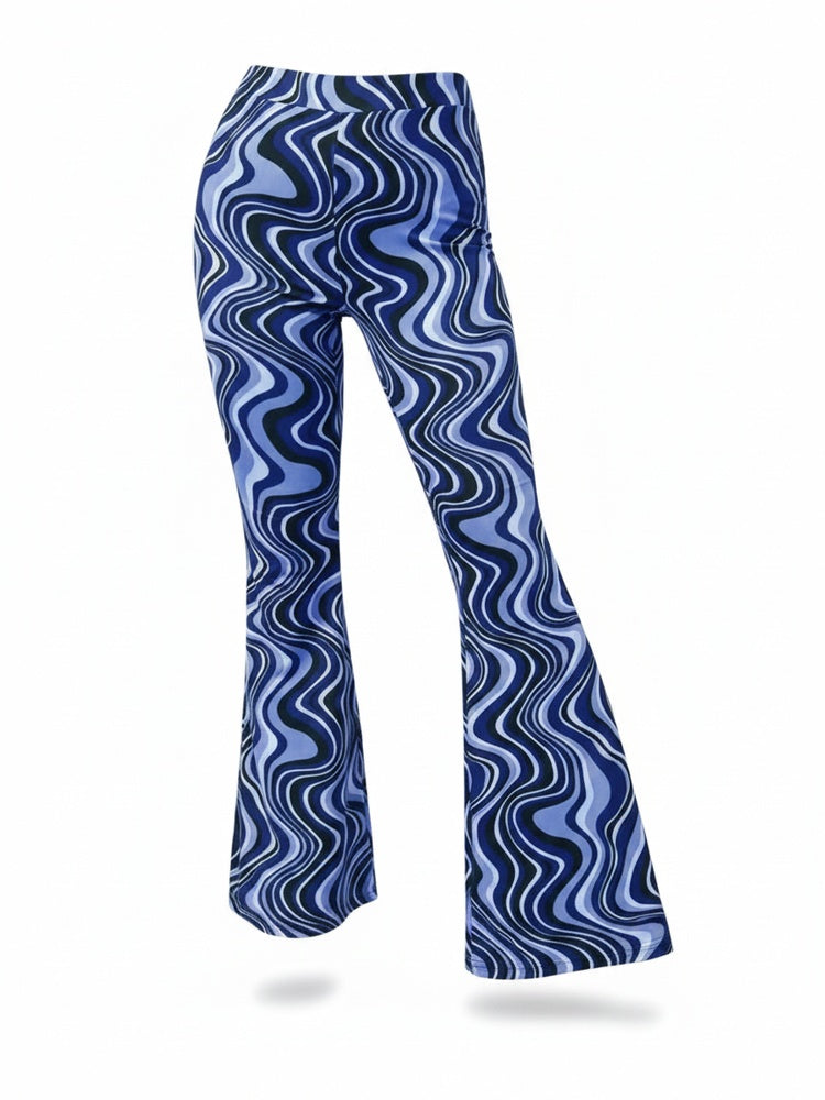 Femme Pantalon Évasé Taille Haute à Imprimé Ondulé