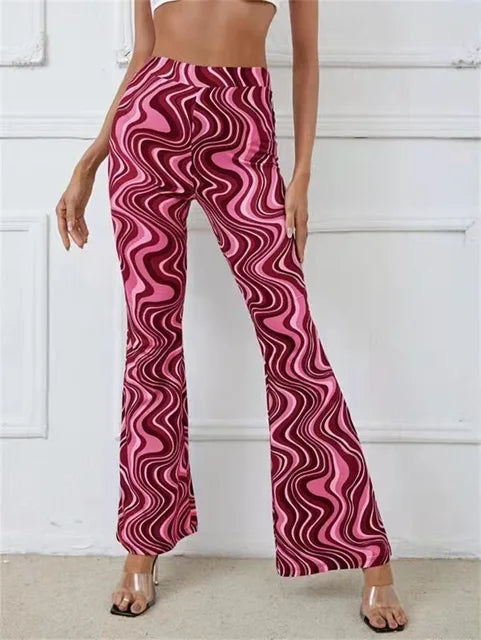 Femme Pantalon Évasé Taille Haute à Imprimé Ondulé