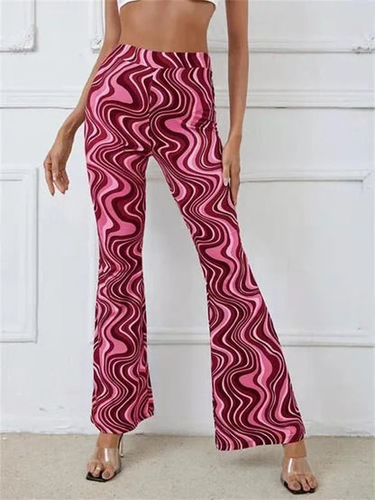 Femme Pantalon Évasé Taille Haute à Imprimé Ondulé
