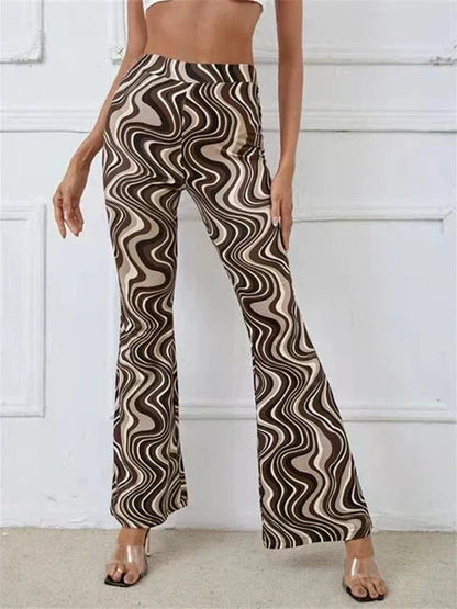 Femme Pantalon Évasé Taille Haute à Imprimé Ondulé