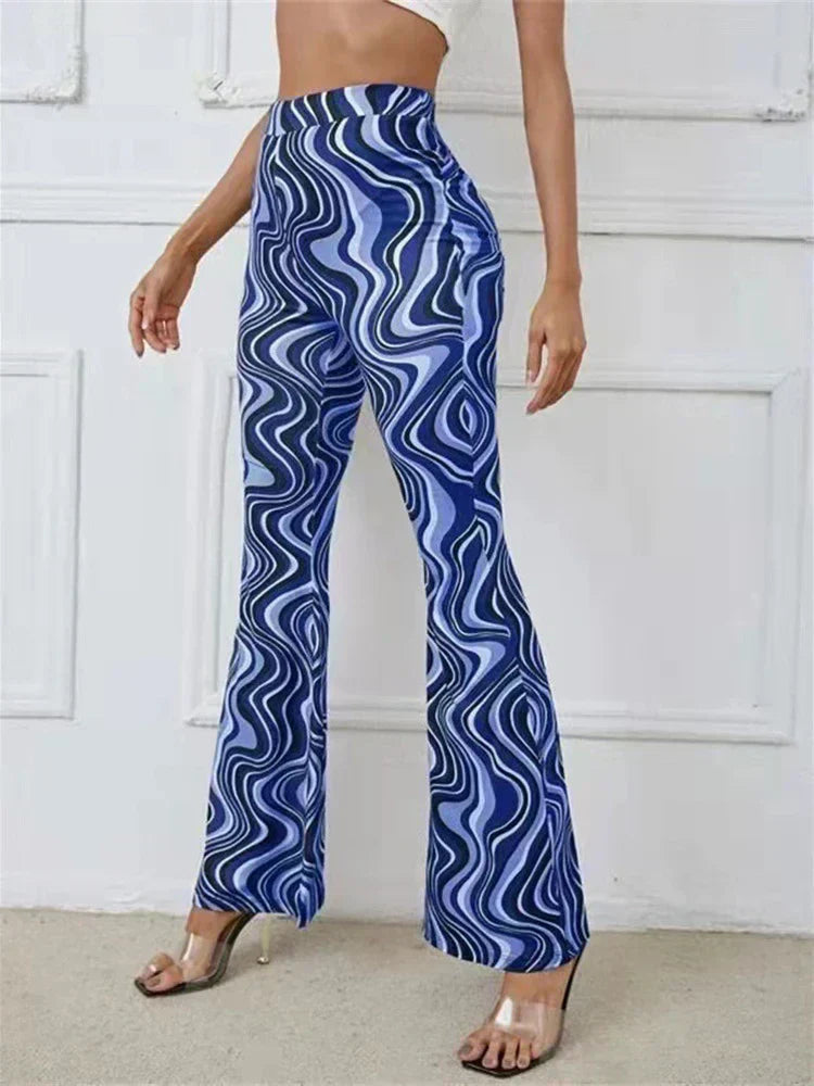Femme Pantalon Évasé Taille Haute à Imprimé Ondulé