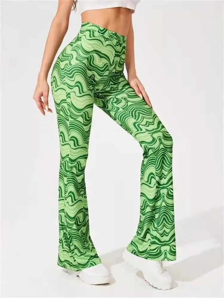 Femme Pantalon Évasé Taille Haute à Imprimé Ondulé