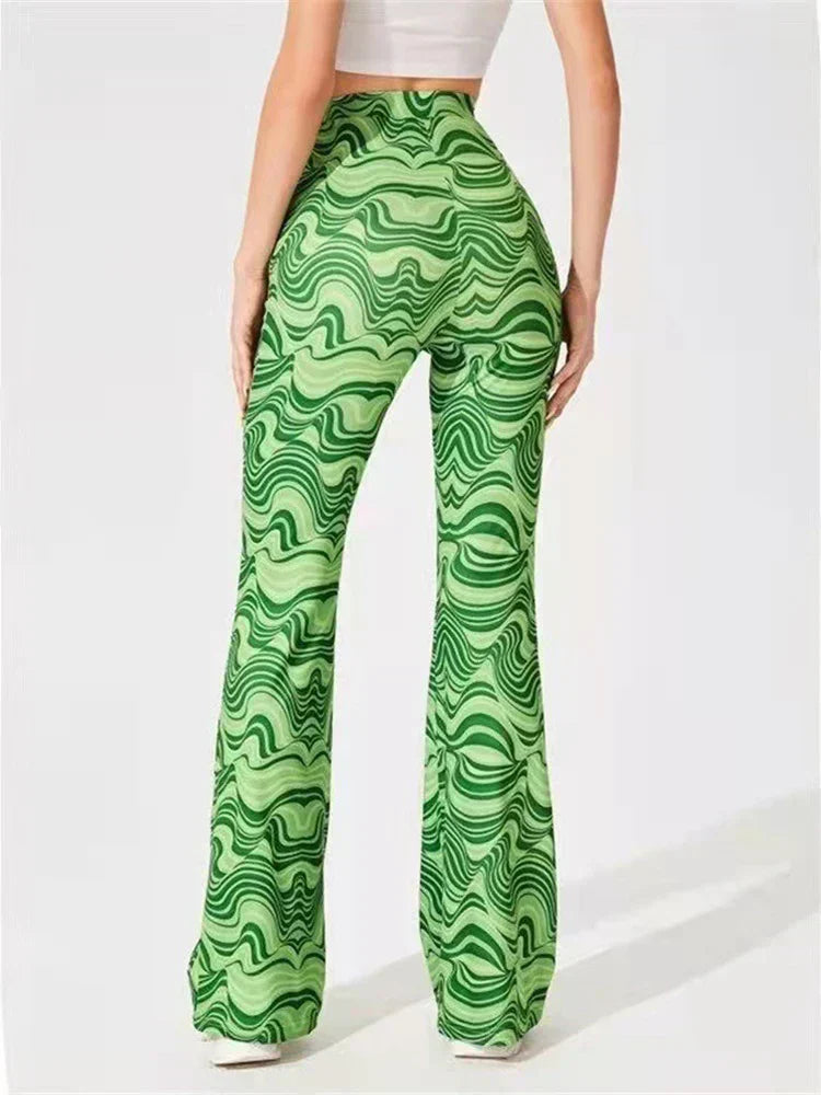 Femme Pantalon Évasé Taille Haute à Imprimé Ondulé