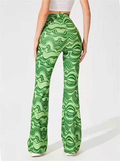 Femme Pantalon Évasé Taille Haute à Imprimé Ondulé