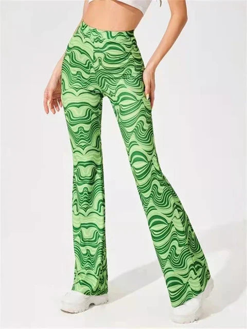 Femme Pantalon Évasé Taille Haute à Imprimé Ondulé