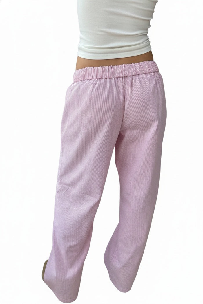 Femme Pantalon Large à Rayures avec Taille Élastique