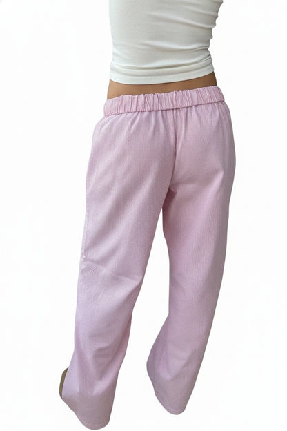 Femme Pantalon Large à Rayures avec Taille Élastique