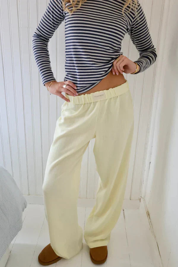 Femme Pantalon Large à Rayures avec Taille Élastique