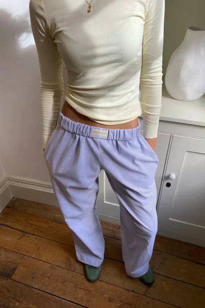 Femme Pantalon Large à Rayures avec Taille Élastique