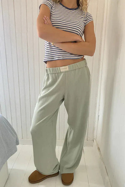 Femme Pantalon Large à Rayures avec Taille Élastique