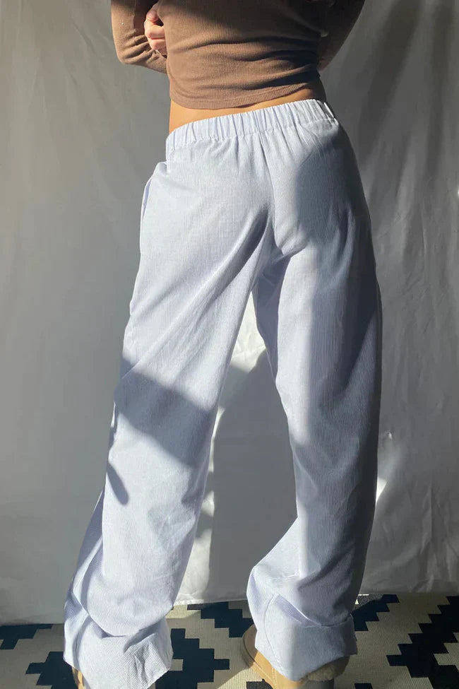 Femme Pantalon Large à Rayures avec Taille Élastique
