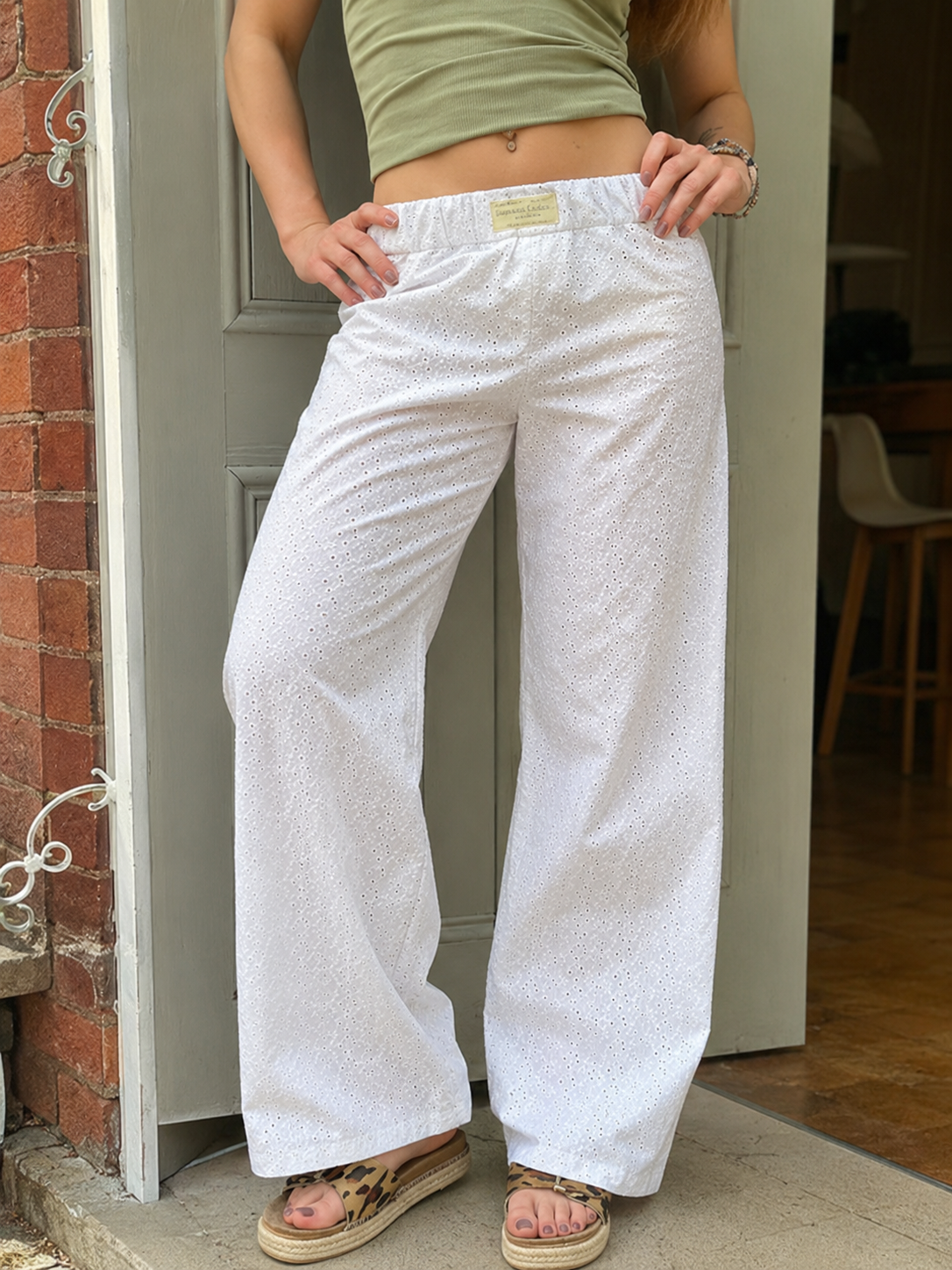 Femme Pantalon Large à Rayures avec Taille Élastique
