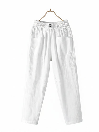 Femme Pantalon Large Taille Élastique avec Poches Plaquées