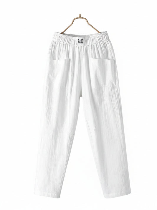 Femme Pantalon Large Taille Élastique avec Poches Plaquées