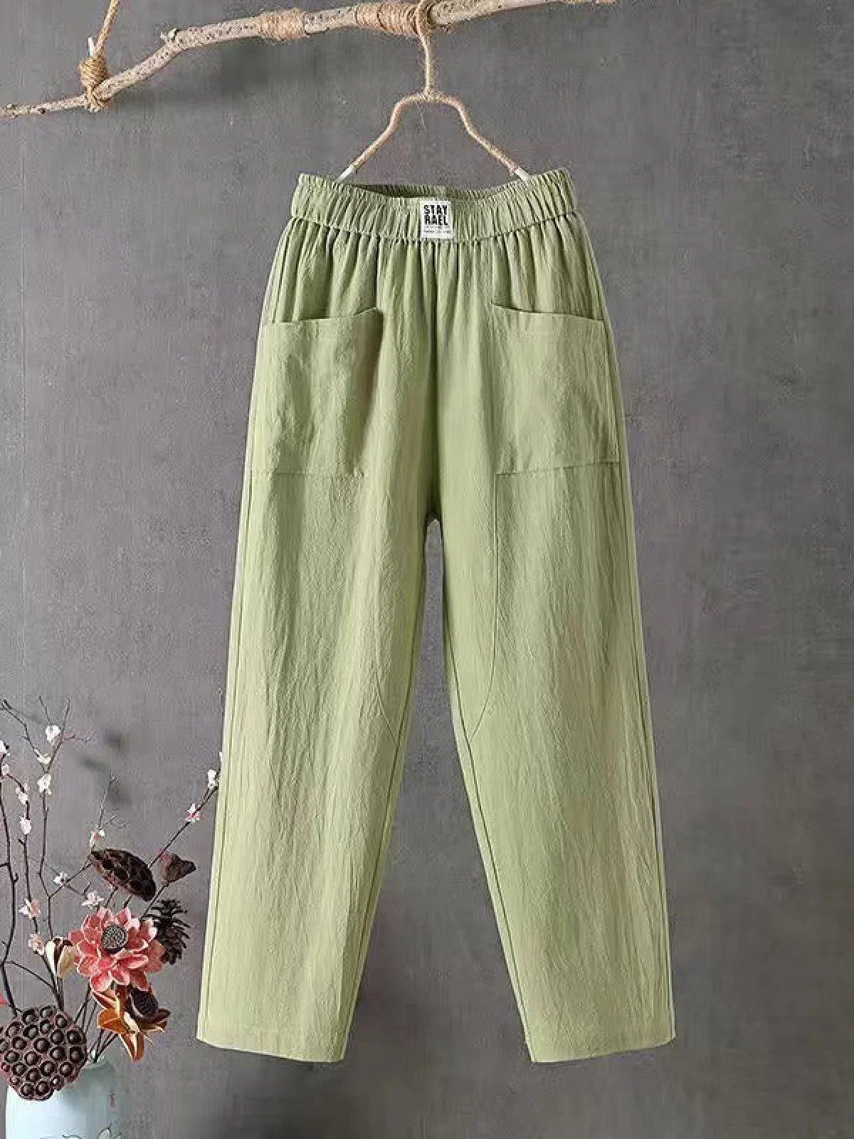 Femme Pantalon Large Taille Élastique avec Poches Plaquées