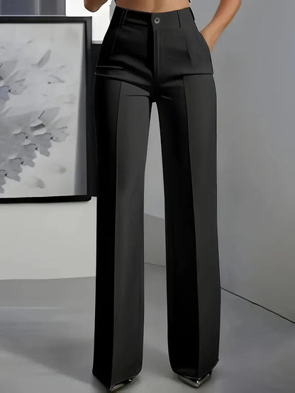 Femme Pantalon Large Taille Haute à Jambe Droite
