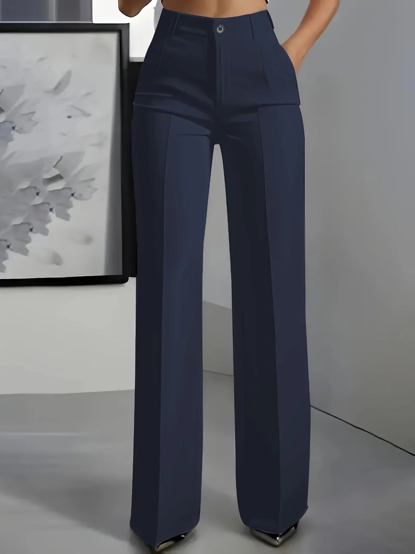 Femme Pantalon Large Taille Haute à Jambe Droite