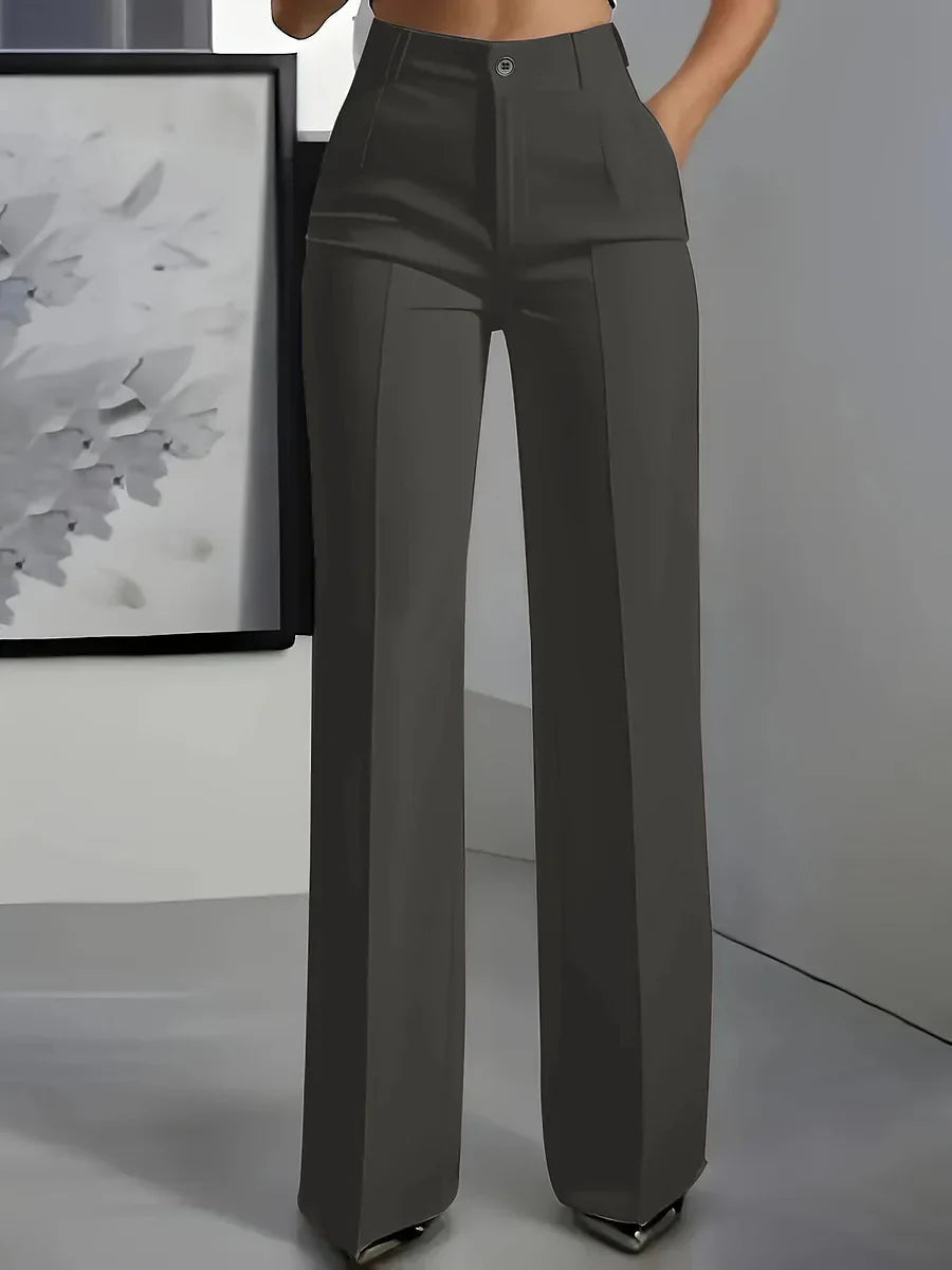 Femme Pantalon Large Taille Haute à Jambe Droite