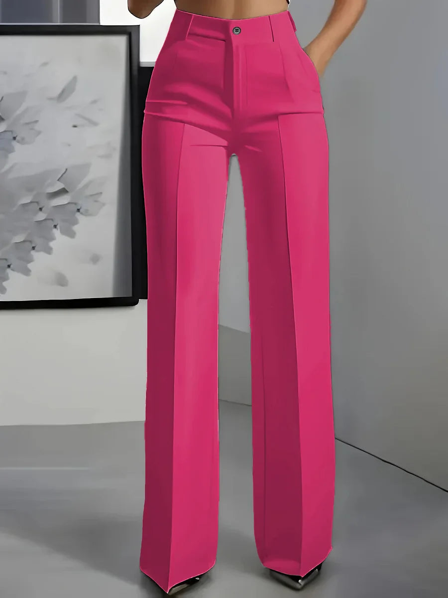 Femme Pantalon Large Taille Haute à Jambe Droite