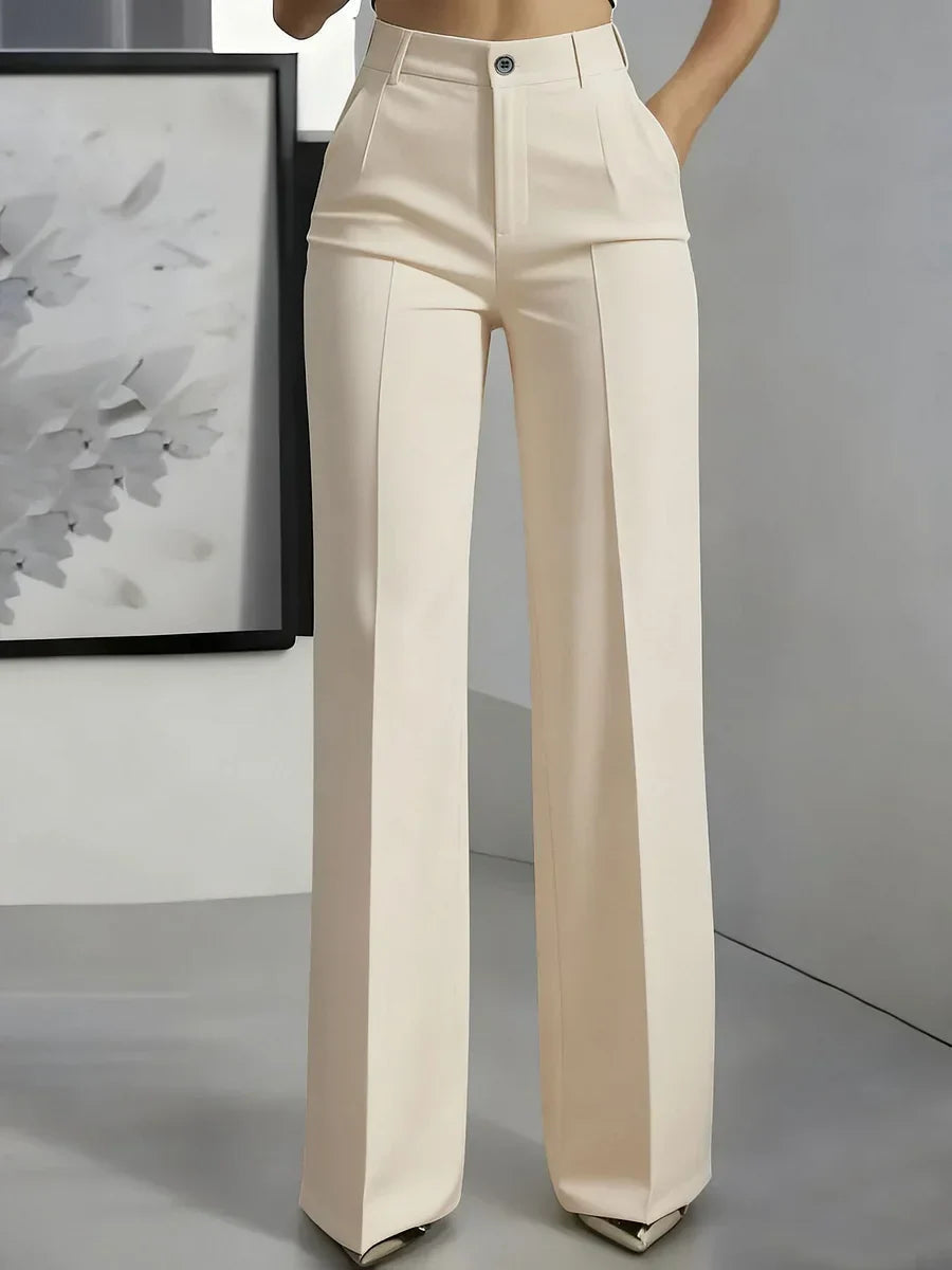 Femme Pantalon Large Taille Haute à Jambe Droite