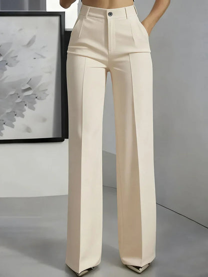Femme Pantalon Large Taille Haute à Jambe Droite
