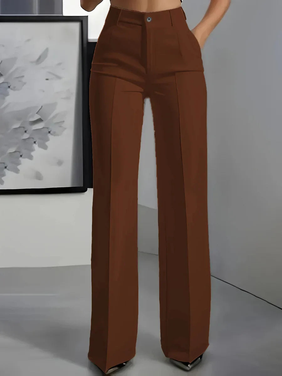 Femme Pantalon Large Taille Haute à Jambe Droite