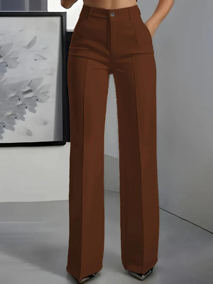 Femme Pantalon Large Taille Haute à Jambe Droite