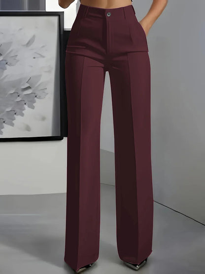 Femme Pantalon Large Taille Haute à Jambe Droite