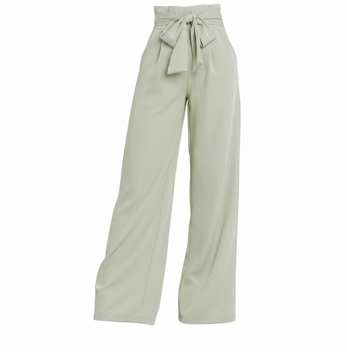 Femme Pantalon Large Taille Haute avec Ceinture Nouée