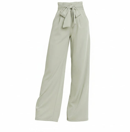 Femme Pantalon Large Taille Haute avec Ceinture Nouée