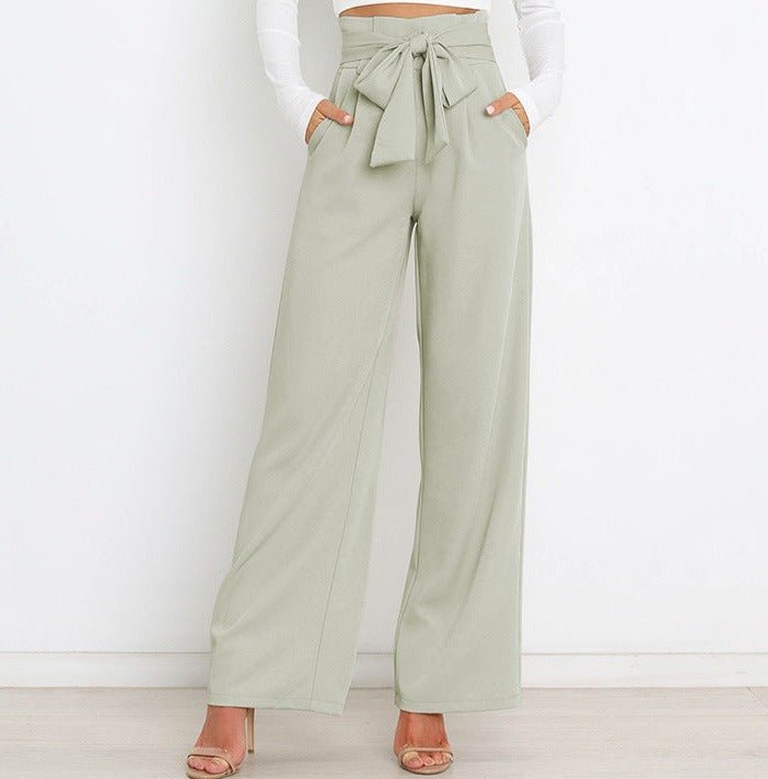 Femme Pantalon Large Taille Haute avec Ceinture Nouée