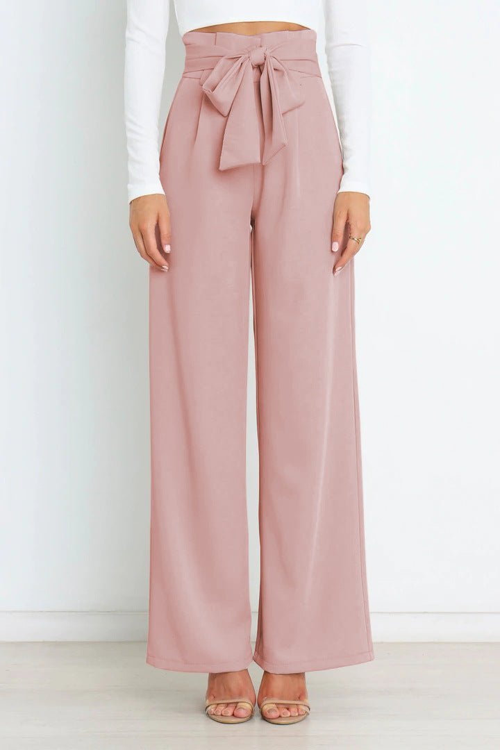 Femme Pantalon Large Taille Haute avec Ceinture Nouée