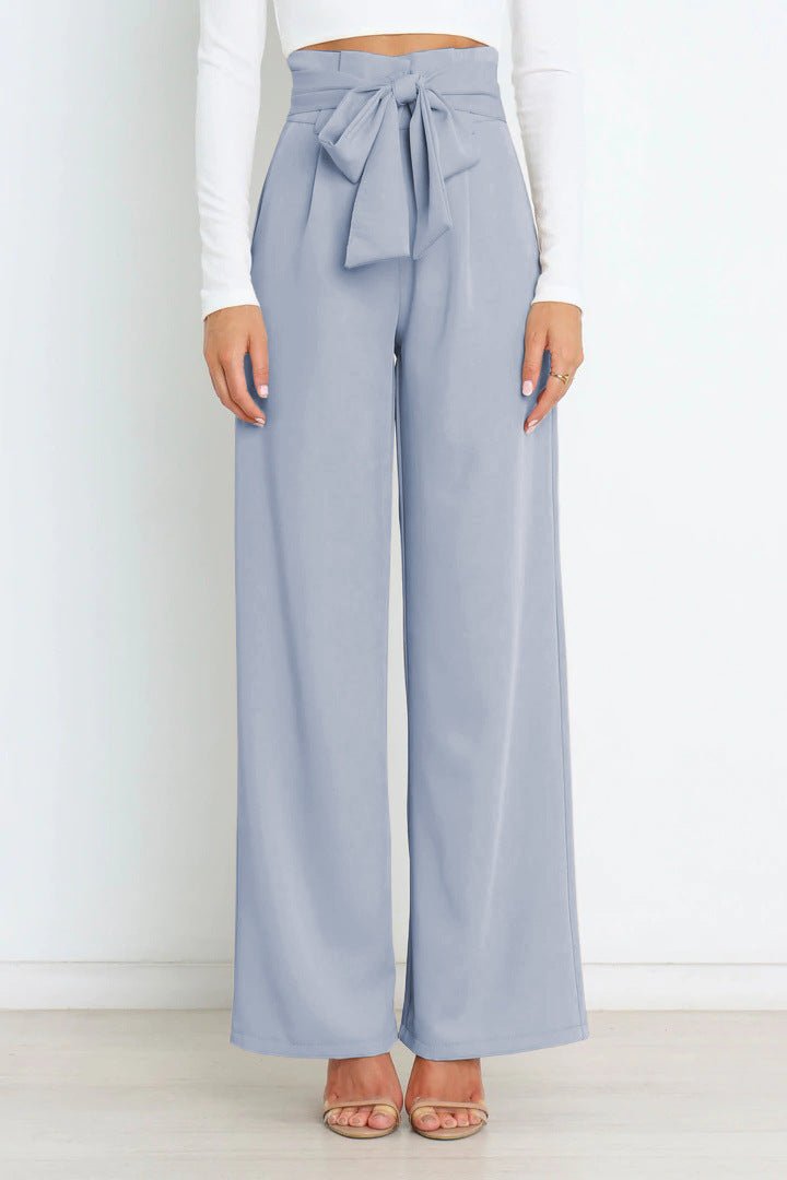 Femme Pantalon Large Taille Haute avec Ceinture Nouée