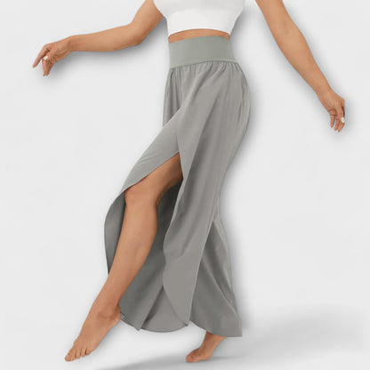 Femme Pantalon Large Taille Haute avec Fente et Short Intégré