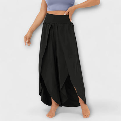 Femme Pantalon Large Taille Haute avec Fente et Short Intégré