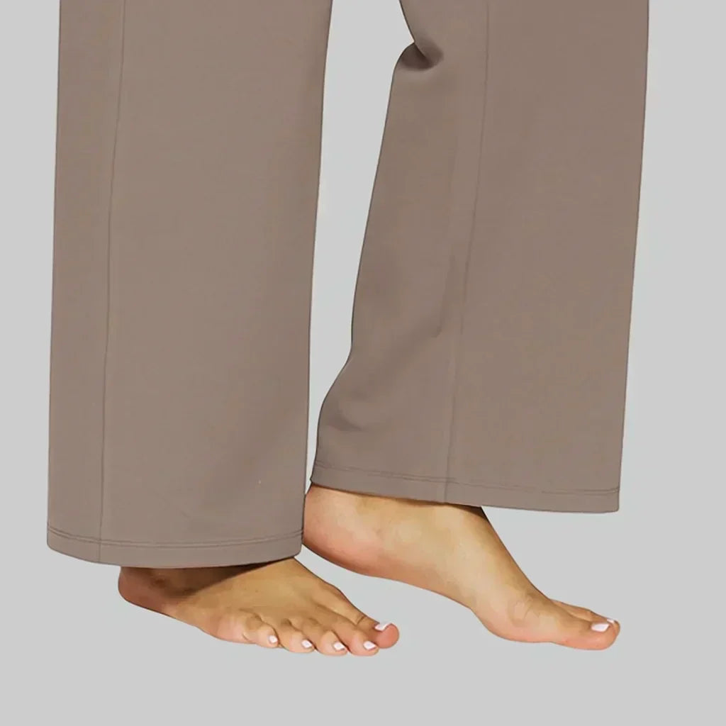 Femme Pantalon Large Taille Haute avec Poches