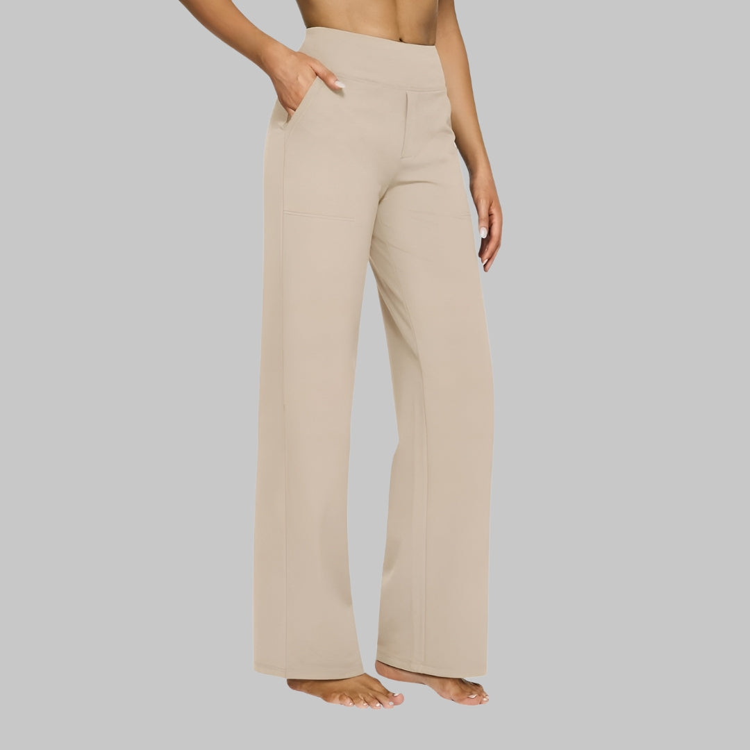 Femme Pantalon Large Taille Haute avec Poches