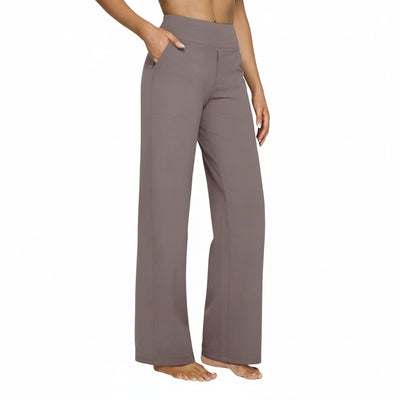 Femme Pantalon Large Taille Haute avec Poches et Jambe Droite
