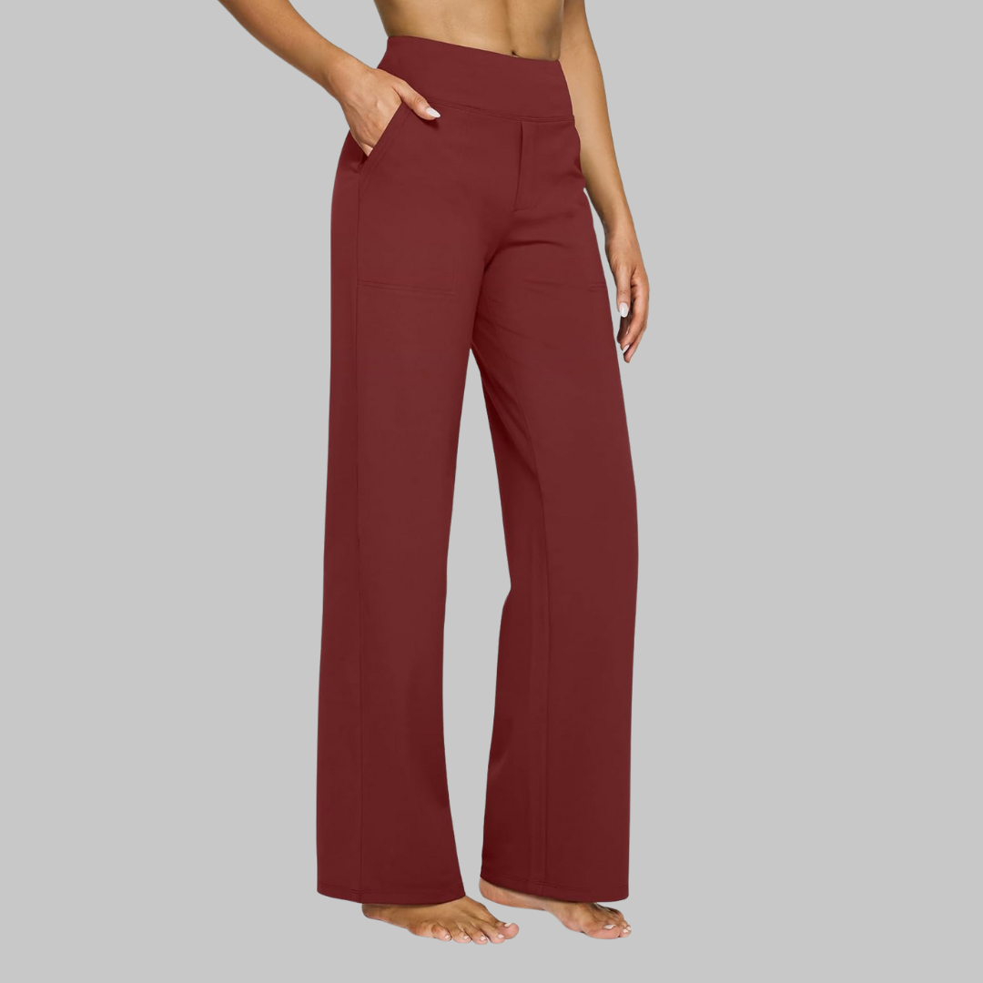 Femme Pantalon Large Taille Haute avec Poches et Jambe Droite