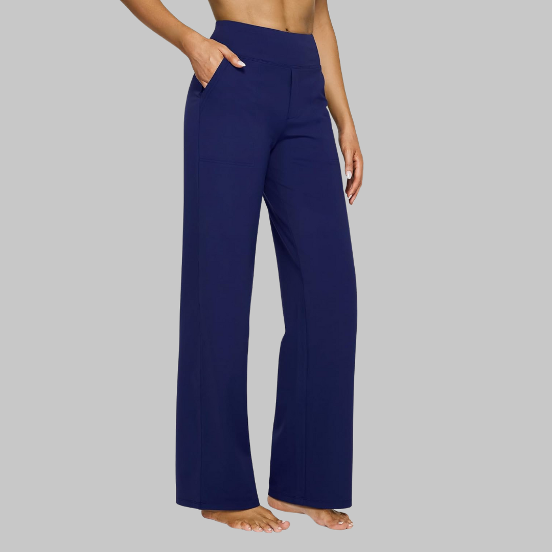 Femme Pantalon Large Taille Haute avec Poches et Jambe Droite