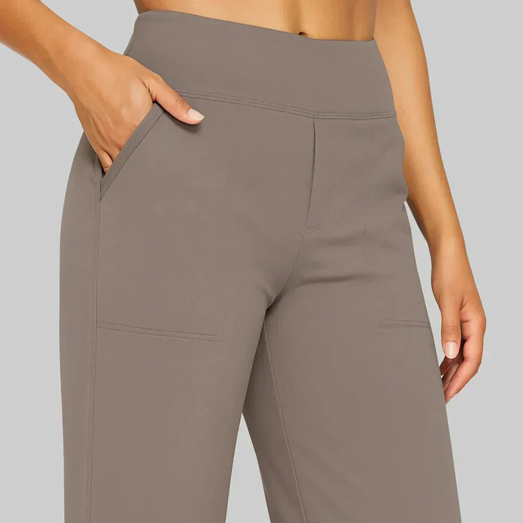 Femme Pantalon Large Taille Haute avec Poches et Jambe Droite