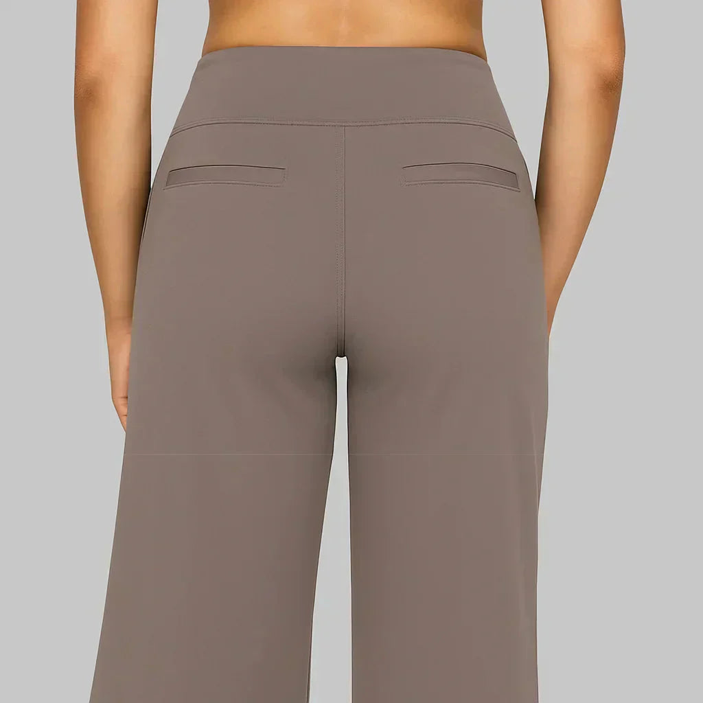 Femme Pantalon Large Taille Haute avec Poches et Jambe Droite