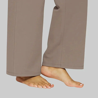 Femme Pantalon Large Taille Haute avec Poches et Jambe Droite