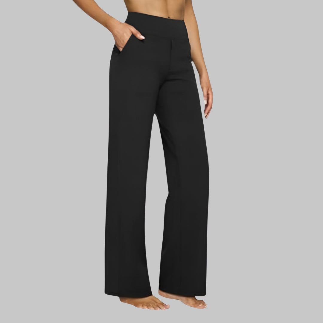 Femme Pantalon Large Taille Haute avec Poches et Jambe Droite